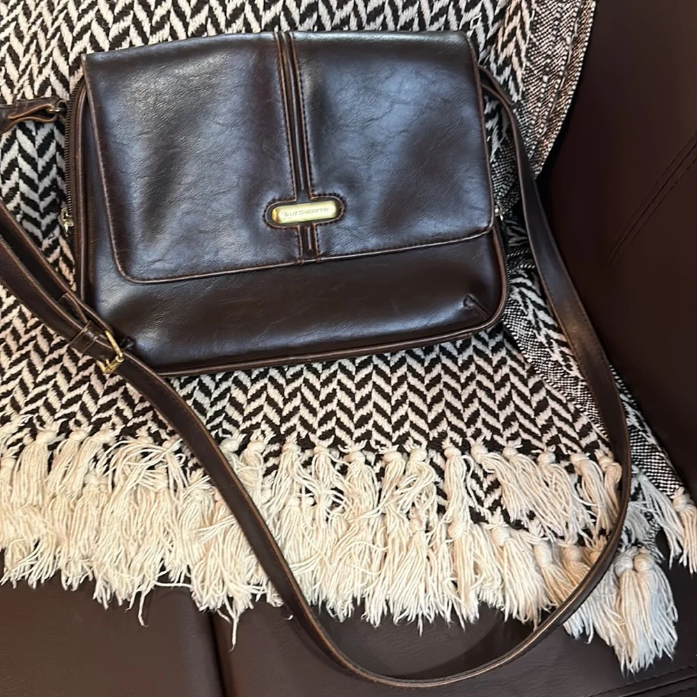 90’s Style VTG »Liz Claiborne» Chocolate Genuine Leather Crossover Shoulder Bag - Picture 9 of 16